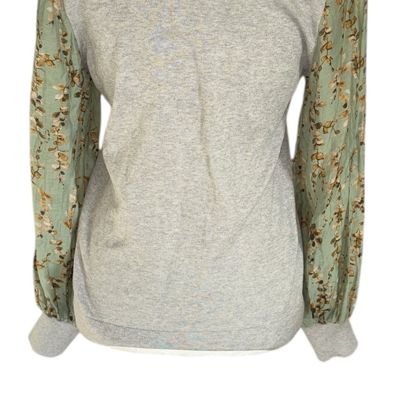 Current Air Anthro Gray Knit Sweater Knit Contrasting Floral Print Sleeve Top  M - Picture 8 of 10